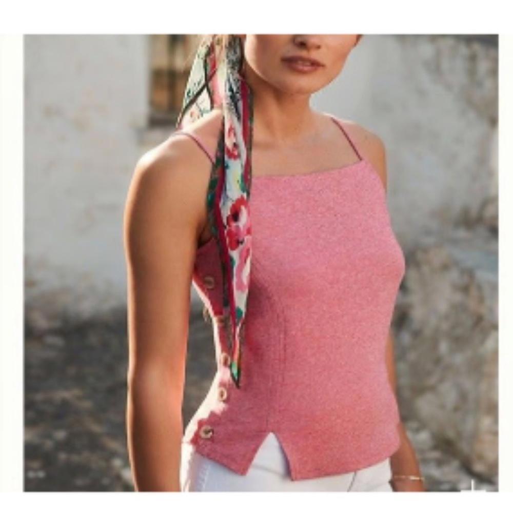 NWOT- Anthropologie Meadow Rue Pink Pantego Side Button Tank- Size Medium